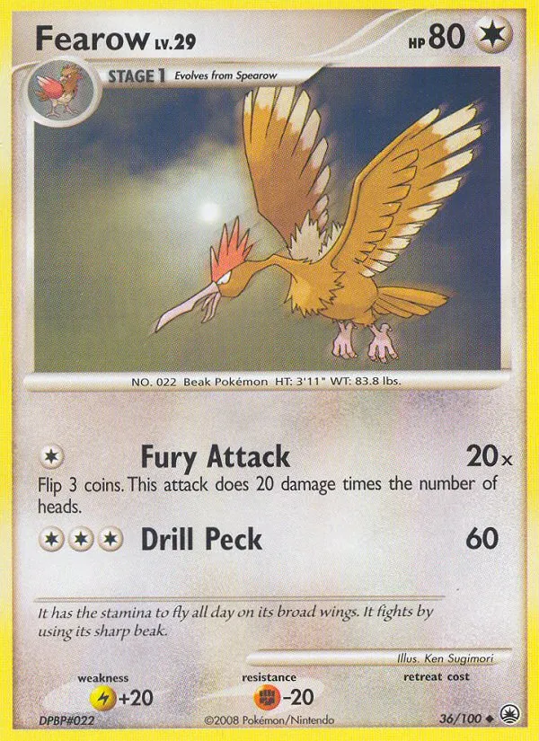 2008 Majestic Dawn Fearow Uncommon #036/100 Uncommon card image