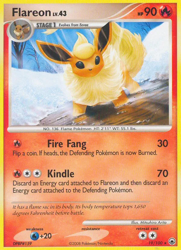 2008 Majestic Dawn Flareon Rare #019/100 Rare card image