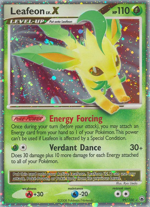 2008 Majestic Dawn Leafeon LV.X Rare Holo LV.X #099/100 Rare Holo LV.X card image