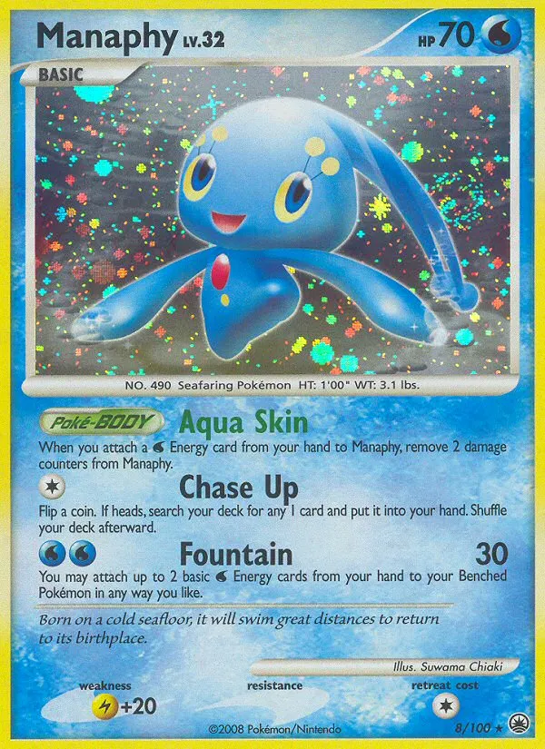 2008 Majestic Dawn Manaphy Rare Holo #008/100 Rare Holo card image