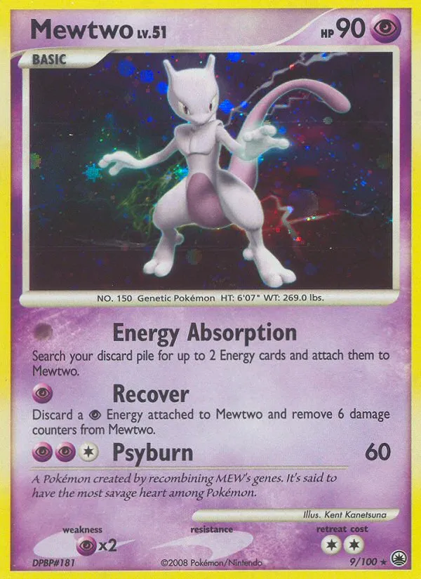 2008 Majestic Dawn Mewtwo Rare Holo #009/100 Rare Holo card image