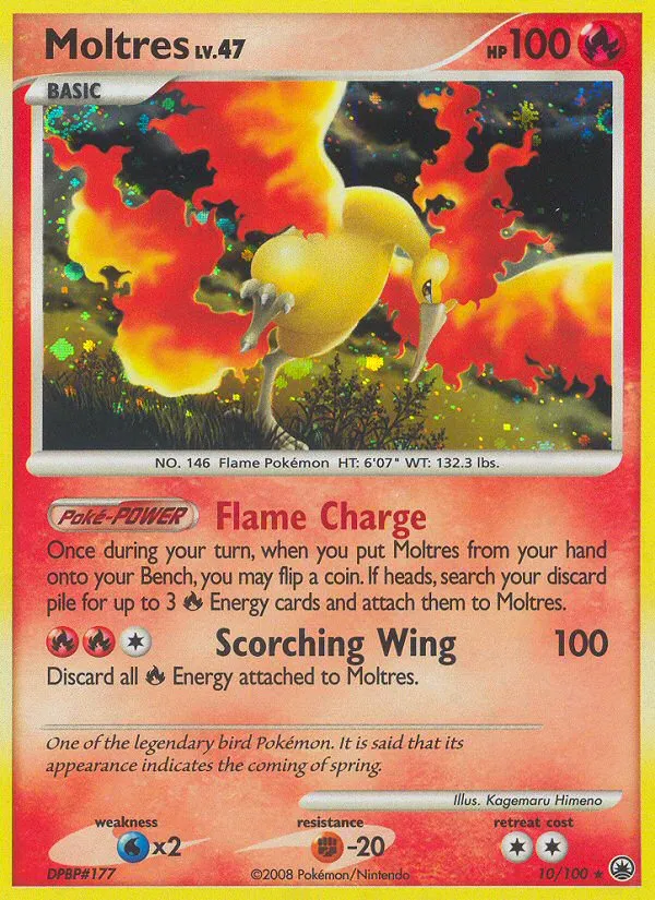 2008 Majestic Dawn Moltres Rare Holo #010/100 Rare Holo card image