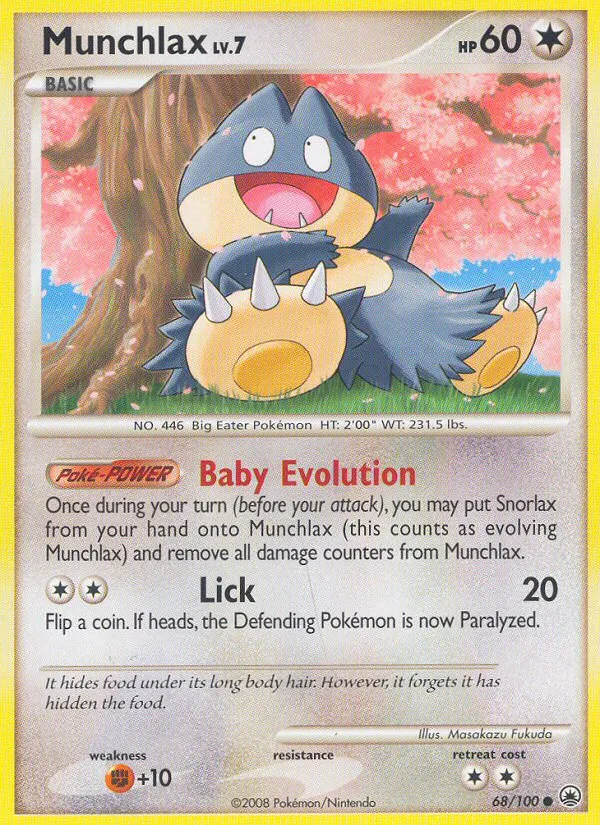 2008 Majestic Dawn Munchlax #068/100 Common card image