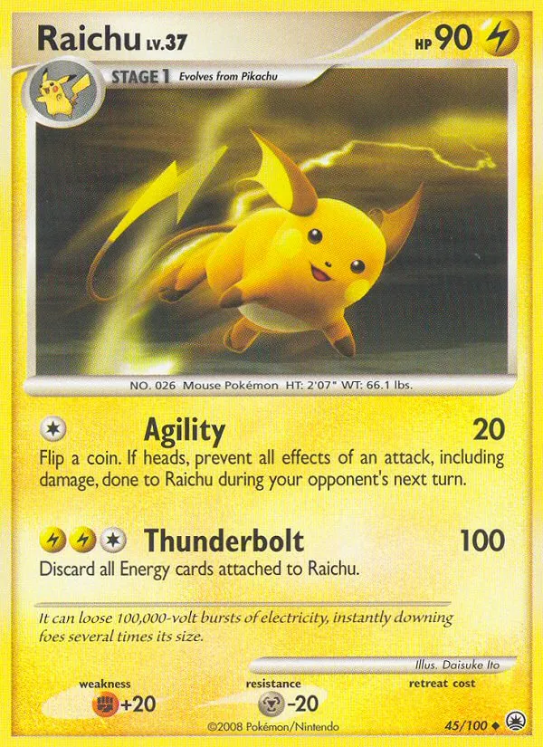 2008 Majestic Dawn Raichu Uncommon #045/100 Uncommon card image