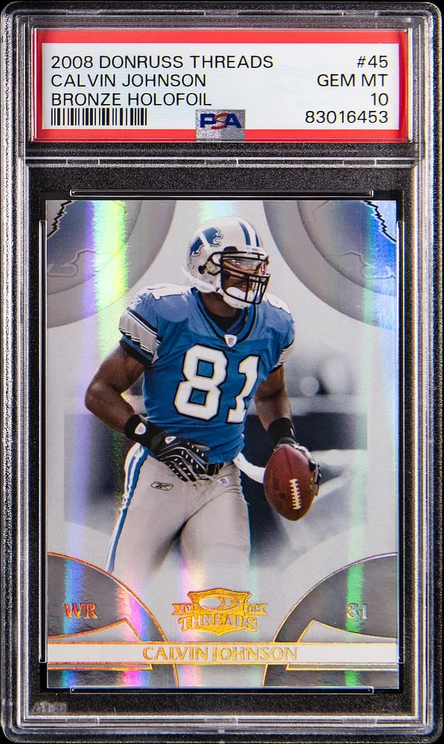 2008 Panini Donruss Calvin Johnson Threads Bronze Holofoil #45 card image