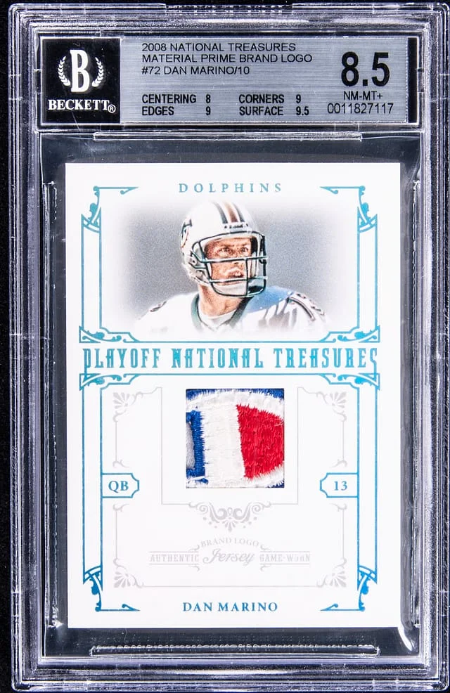 2008 Playoff Dan Marino National Treasures Material Prime Brand Logo #72 card image