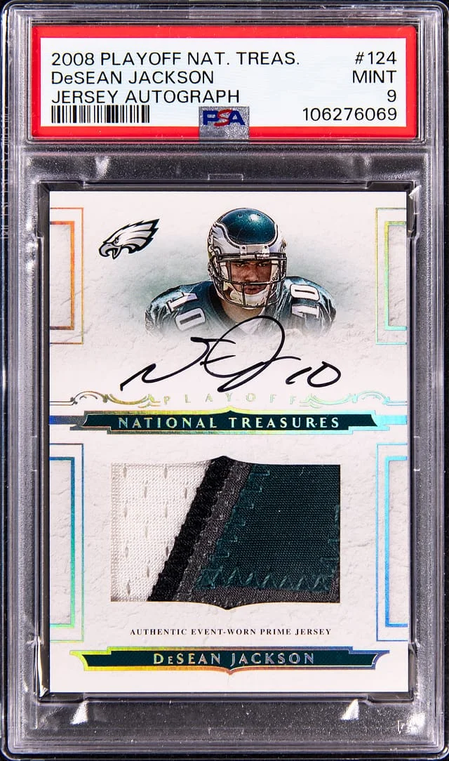 2008 Playoff DeSean Jackson National Treasures Jersey Autograph #124 card image