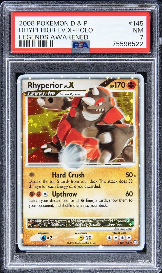 2008 Pokemon D & P Holofoil Legend Awakened Rhyperior LV. X #145 card image