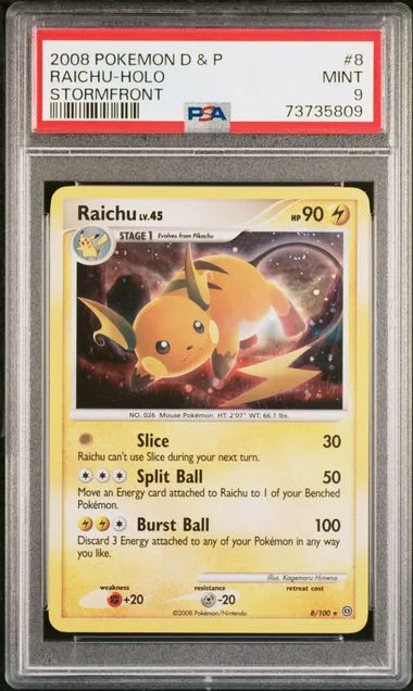 2008 Pokemon Diamond and Pearl Stormfront Holofoil Raichu #8 card image