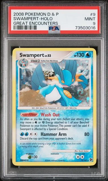 2008 Pokemon Diamond & Pearl Great Encounters Holofoil Swampert #9 card image