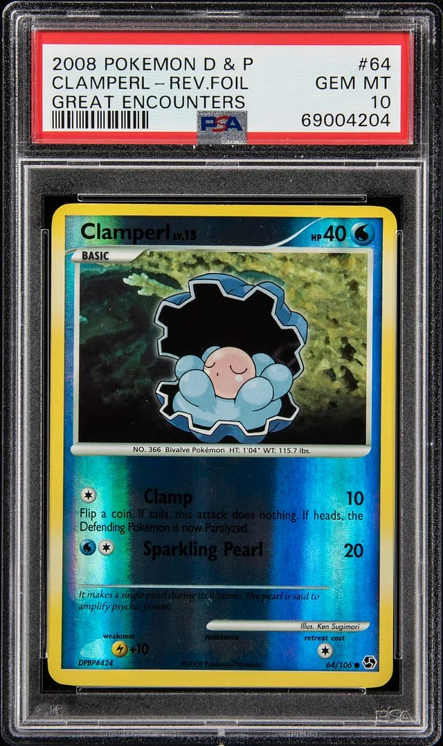 2008 Pokemon Diamond & Pearl Great Encounters Reverse Holofoil Clamperl #64 card image