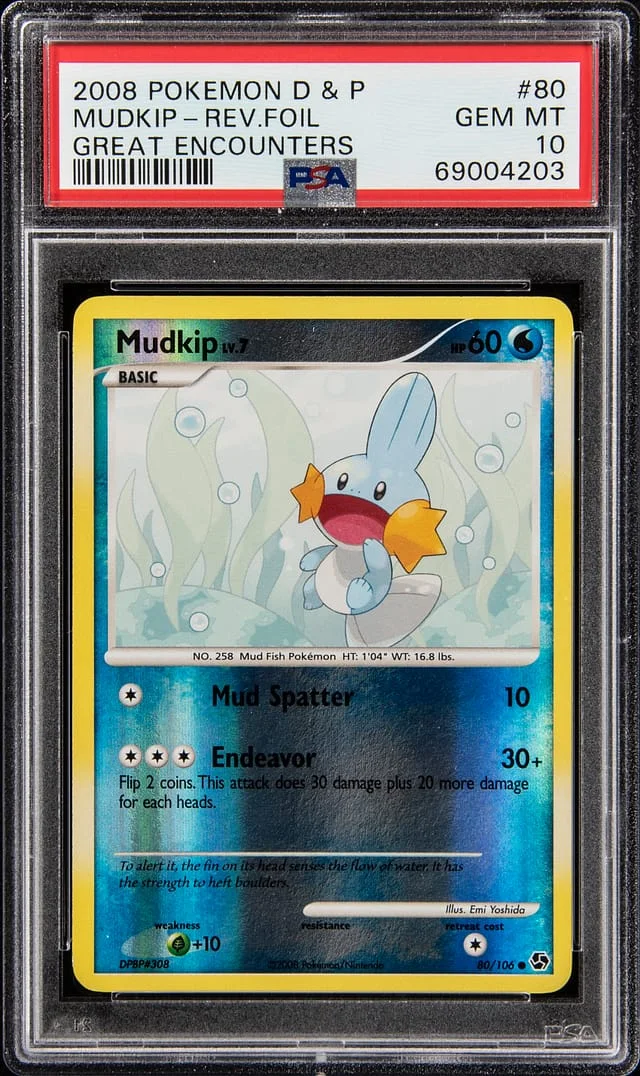 2008 Pokemon Diamond & Pearl Great Encounters Reverse Holofoil Mudkip #80 card image