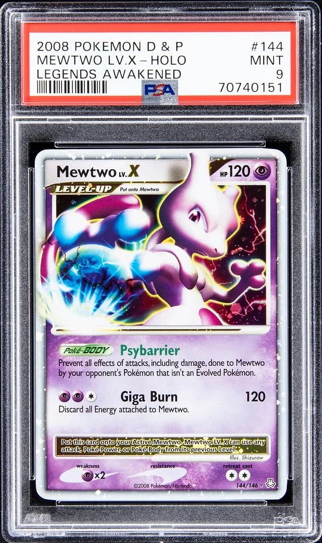2008 Pokemon Diamond & Pearl Legends Awakened Rare Holofoil Mewtwo LV. X #144 card image