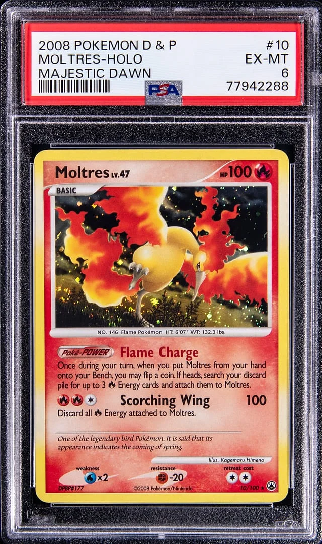 2008 Pokemon Diamond & Pearl Majestic Dawn Rare Holofoil Moltres #10 card image