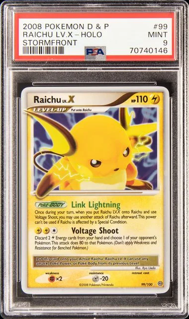 2008 Pokemon Diamond & Pearl Stormfront Rare Holofoil Raichu Lv.X #99 card image