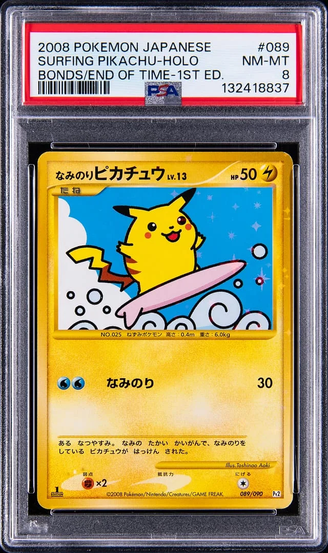2008 Pokemon Japanese Bonds of the End of Time 1st Edition Holo Surfing Pikachu #089 card image