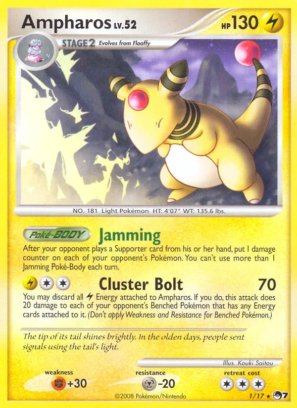 2008 POP Series 7 Ampharos Rare #01/17 Rare card image