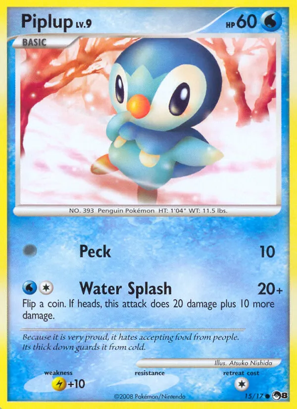 2008 POP Series 8 Piplup Common #15/17 Common card image