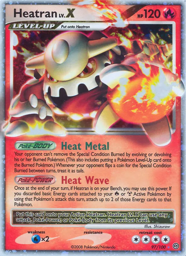 2008 Stormfront Heatran LV.X #097/100 Rare Holo LV.X card image