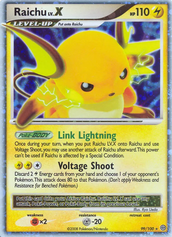 2008 Stormfront Raichu LV.X #099/100 Rare Holo LV.X card image