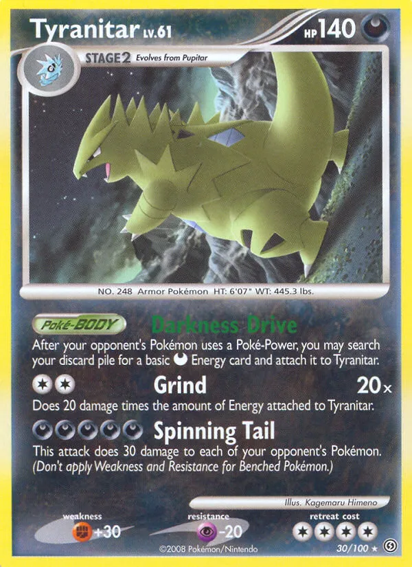 2008 Stormfront Tyranitar #030/100 Rare card image