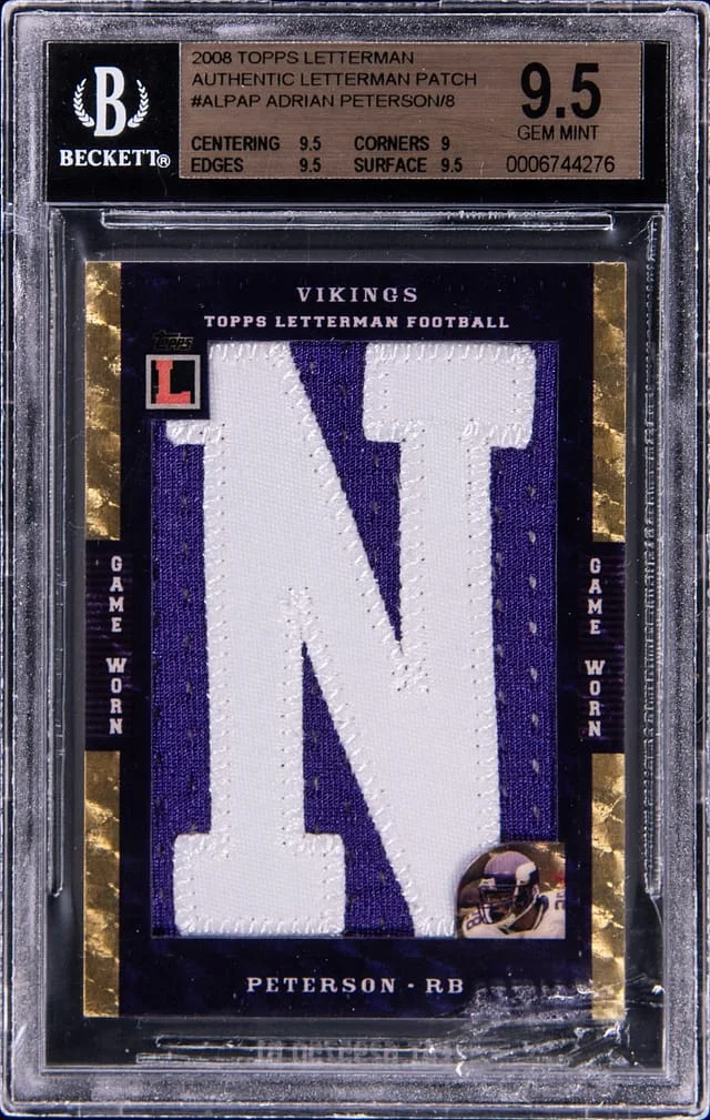 2008 Topps Adrian Peterson Letterman Authentic Letterman Patch #ALA-AP card image