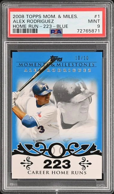2008 Topps Alex Rodriguez Moments & Milestones Home Run 223 Blue #1 card image
