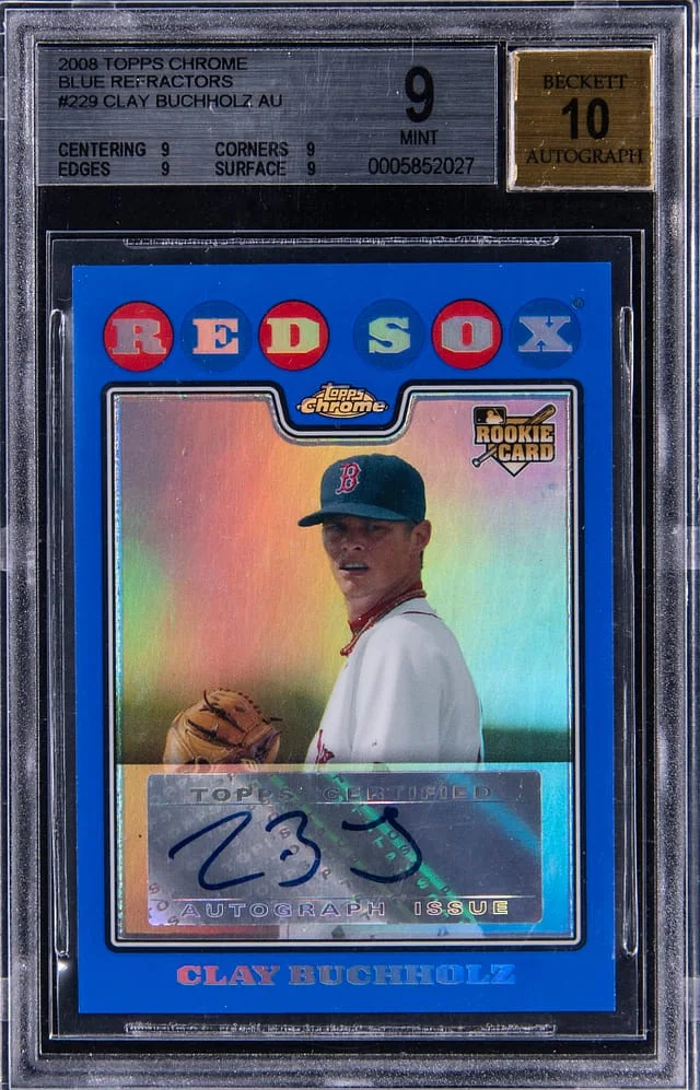 2008 Topps Chrome Clay Buchholz Autograph Blue Refractors #229 card image