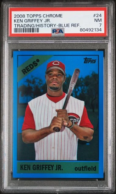 2008 Topps Chrome Ken Griffey Jr. Trading Card History Blue Refractor #24 card image