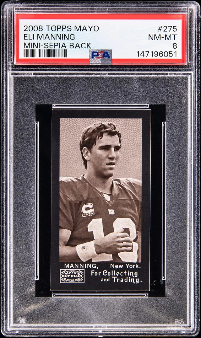 2008 Topps Eli Manning Mayo Mini Sepia Back #275 card image