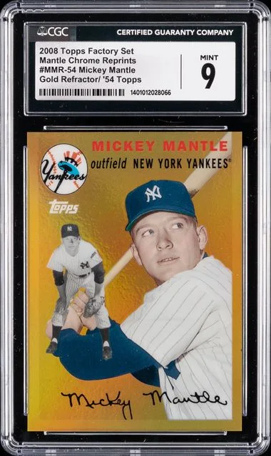 2008 Topps Factory Set Mickey Mantle Mantle Chrome Reprints Gold Refractor/ '54 Topps #MMR54 card image