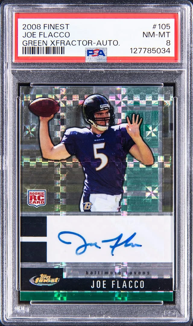 2008 Topps Finest Joe Flacco Green Xfractor Autograph #105 card image