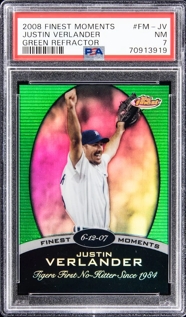 2008 Topps Finest Justin Verlander Moments Green Refractor #FM-JV card image