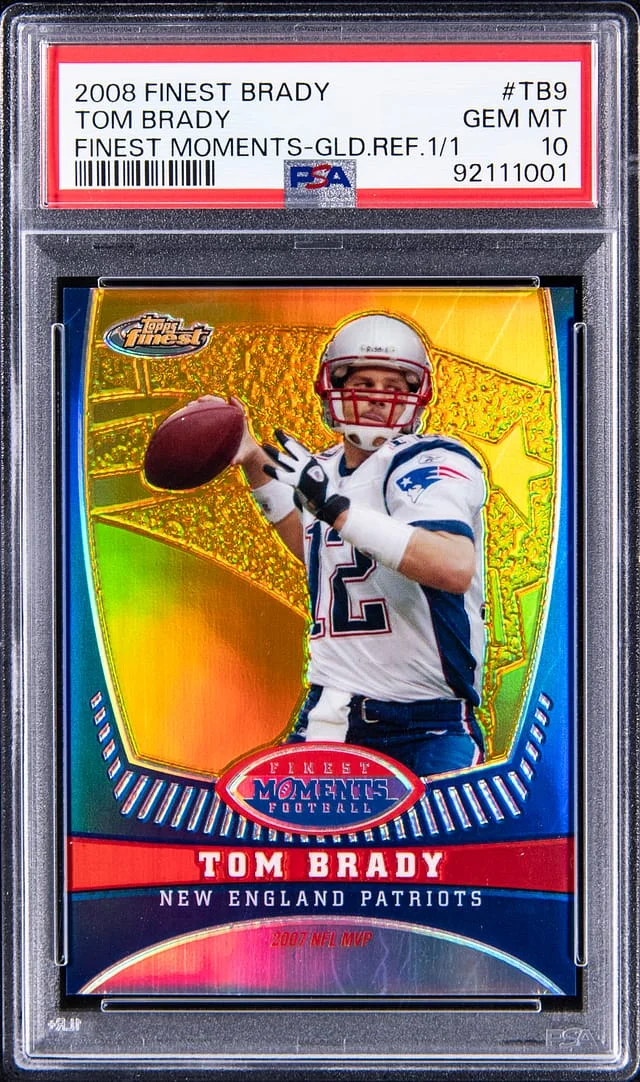 2008 Topps Finest Tom Brady Finest Moments Gold Refractor #T89 card image
