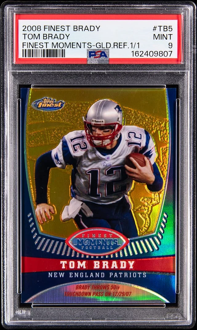 2008 Topps Finest Tom Brady Finest Moments Gold Refractor #TB5 card image