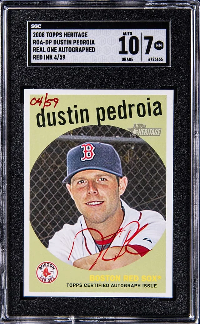 2008 Topps Heritage Real One Dustin Pedroia Autographs Red Ink #ROA-DP card image