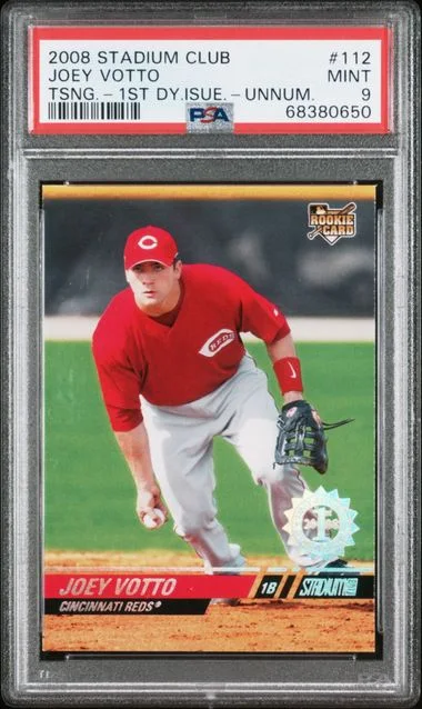 2008 Topps Stadium Club Joey Votto, Tossing 1st Day Issue Retail #112 card image