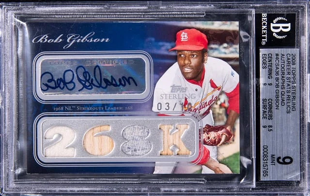 2008 Topps Sterling Bob Gibson Career Stats Relics Autograph Quad #4CSA36 card image