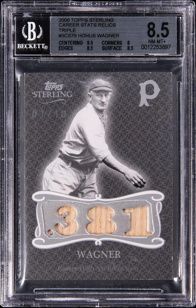 2008 Topps Sterling Honus Wagner Career Stats Relics Triple #3CS-79 card image