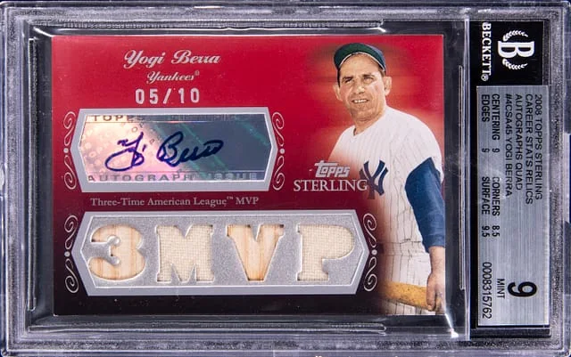 2008 Topps Sterling Yogi Berra Career Stats Relic Autograph Quad #4CSA45 card image