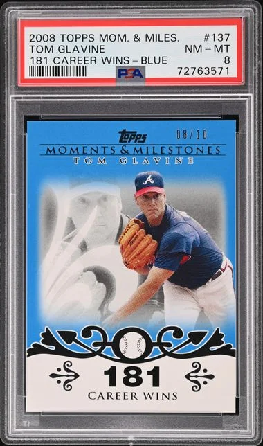 2008 Topps Tom Glavine Moments & Milestones 181 Career Wins Blue #137 card image