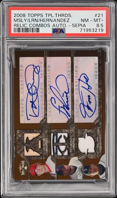 2008 Topps Triple Threads Dustin Moseley/Felix Hernandez/Francisco Liriano Relic Combos Autographs Sepia #21 card image