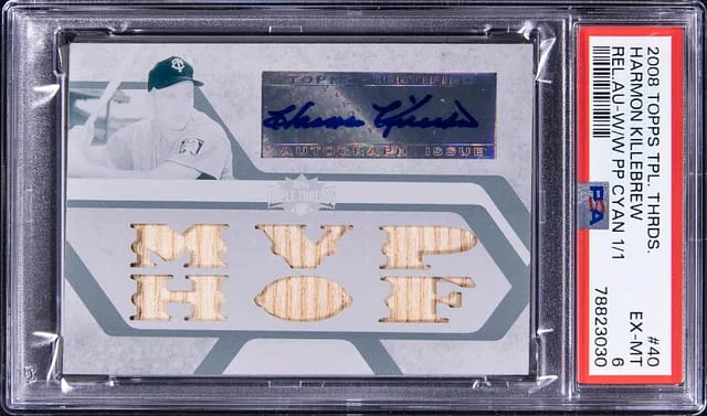 2008 Topps Triple Threads Harmon Killebrew Relics Autograph White Wale Printing Plate Cyan #TTAR-40 card image