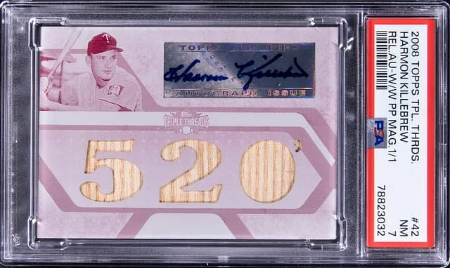 2008 Topps Triple Threads Harmon Killebrew Relics Autograph White Wale Printing Plate Magenta #TTAR-42 card image