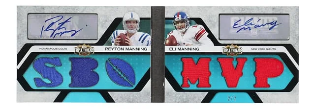 2008 Topps Triple Threads Peyton Manning/Eli Manning Autograph Relic Pairs #TTARP-5 card image