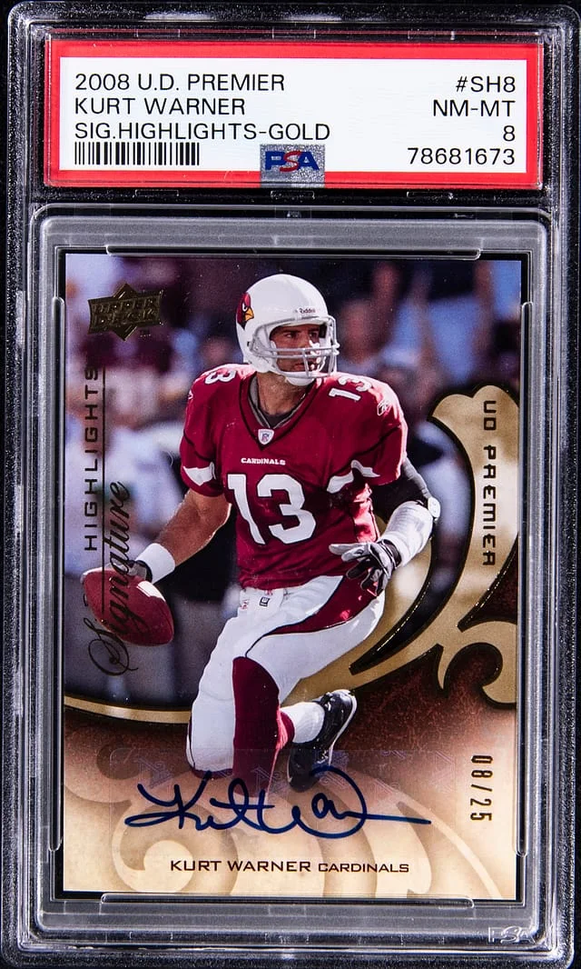 2008 UD Premier Kurt Warner Signature Highlights Gold #SH8 card image