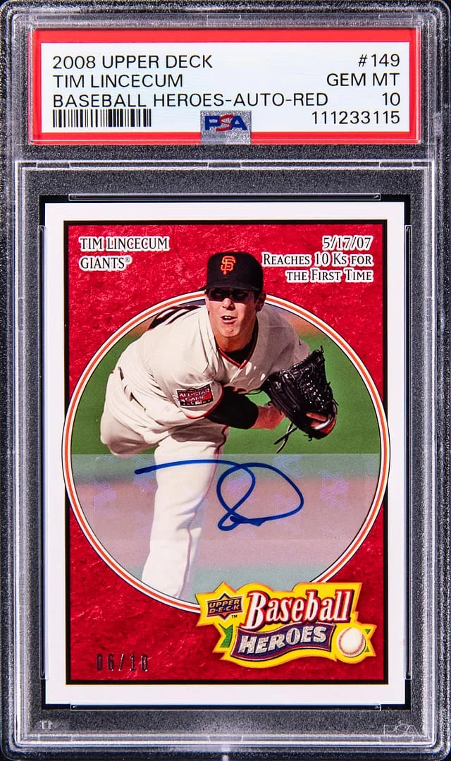 2008 Upper Deck Baseball Tim Lincecum Heroes Autograph Red #149 card image