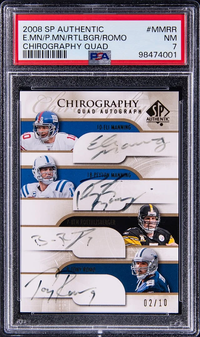 2008 Upper Deck Eli Manning/Peyton Manning/Ben Roethlisberger/Tony Romo Multi-Signed Chirography Quad Autograph #CH4-MMRR card image