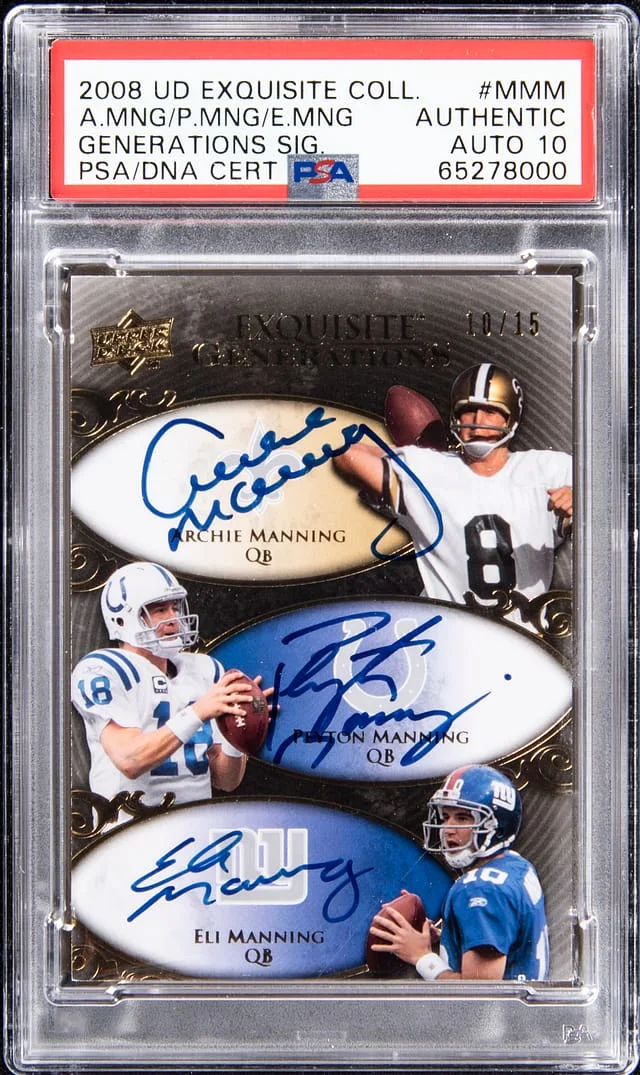 2008 Upper Deck Exquisite Collection Manning/Manning/Manning Triple Generations Signature #EGGS-MMM card image