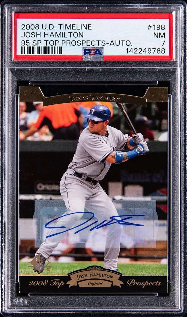 2008 Upper Deck Josh Hamilton Timeline 95 SP Top Prospects Autograph #198 card image